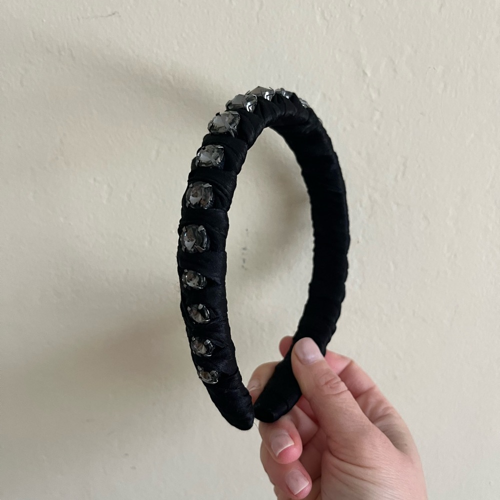 J Crew Black Crystal-Embellished Satin Headband